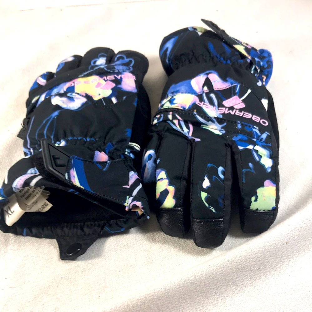 Obermeyer Teen Lava Black and Multicolor Ski Gloves Size XL